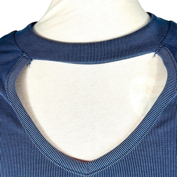 Kim & Cami blouse swing a-line rib fabric keyhole front back denim blue size L - Picture 5 of 13